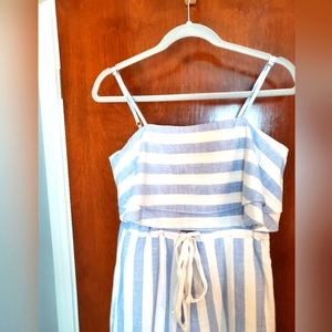 EC Lumiere Medium Romper Linen-Like Blue and White